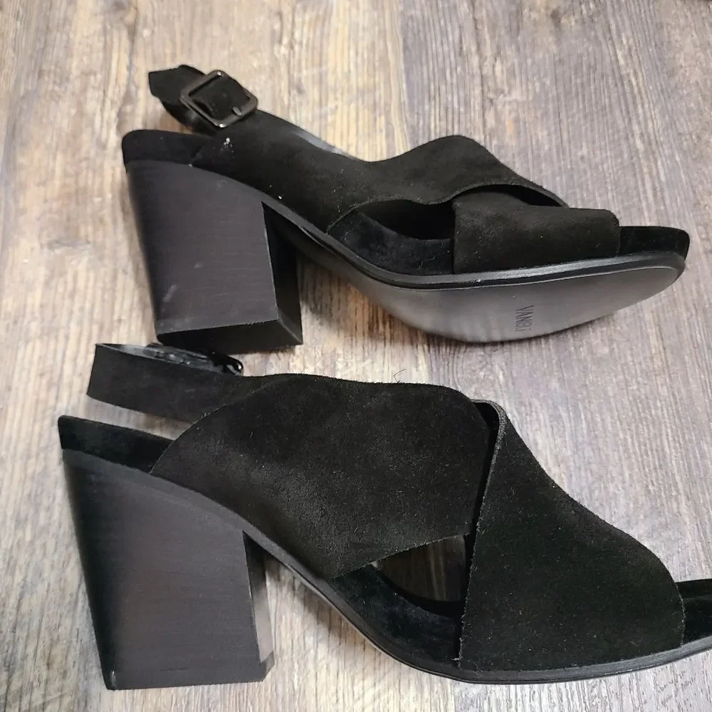Vaneli Black Suede Thick Strappy Heeled Sandals - Picture 5 of 10